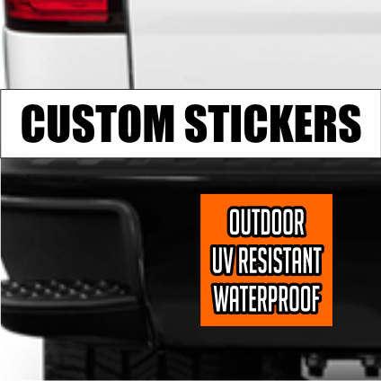 UV-laminated square outdoor vinyl stickers printed in bulk for business branding by Spokane Signs & Banners